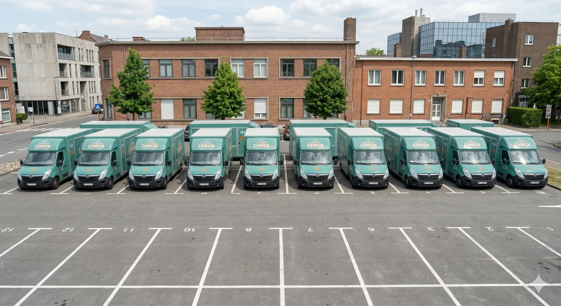 Plan Flotte : Plusieurs food trucks alignés, représentant la solution multi-trucks pour les grandes entreprises de restauration mobile.